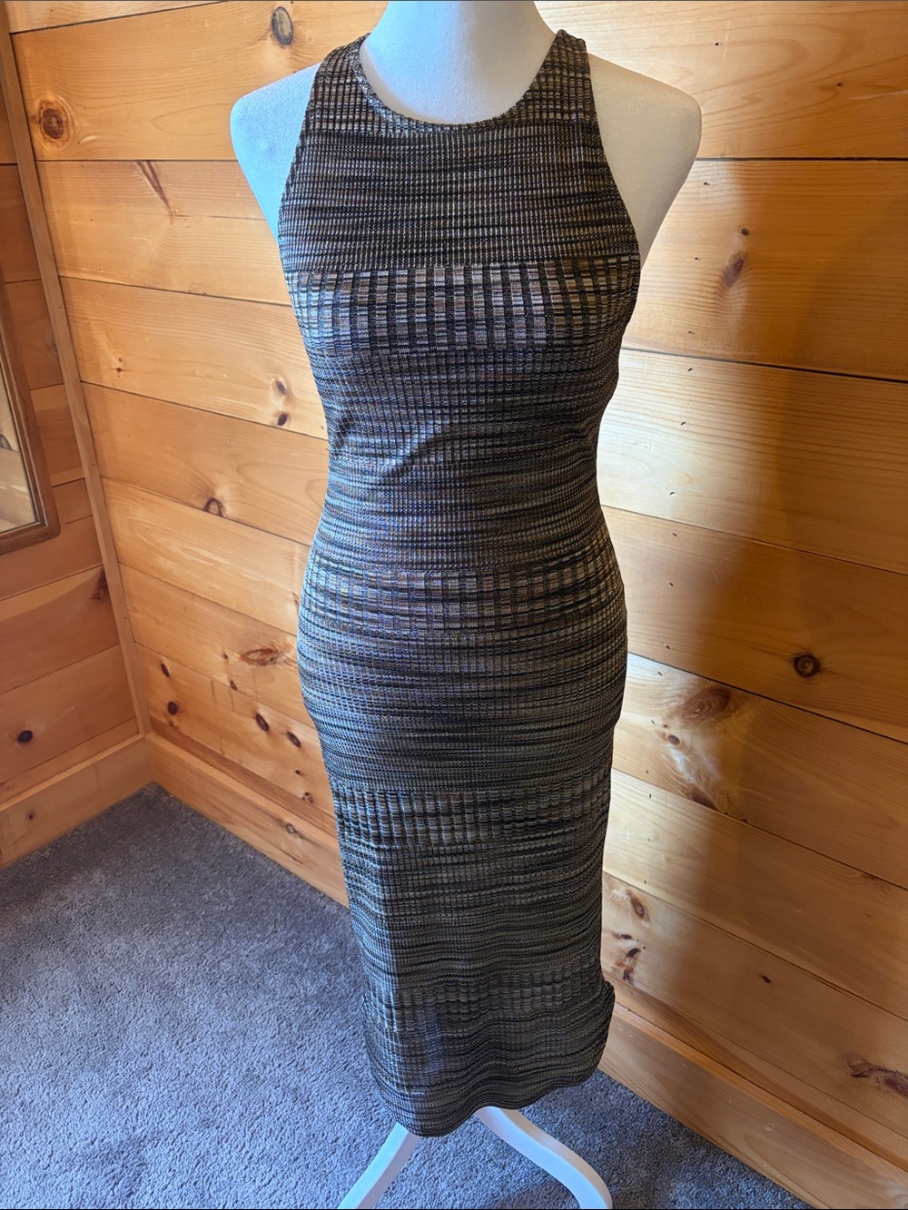 Sleeveless Ribbed Midi Dress in Brown